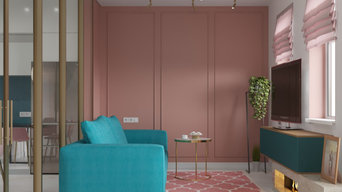 Гостиная с розовыми стенами