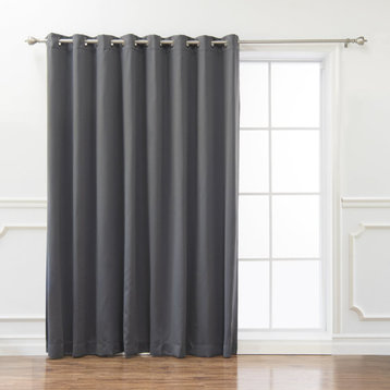 Ribbon Bordered Cotton Curtains, Blackout Lining, Dark Grey, 100"x84"