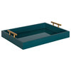 Lipton Decorative Wood Tray with Metal Handles, Teal/Gold