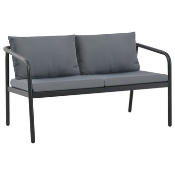 vidaXL 2 Seater Sofa Couch with Cushions Patio Wicker Love Seat Aluminum Gray
