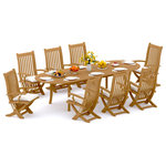 Teak Deals - 9-Piece Outdoor Teak Dining Set, 117" Extension Oval Table, 8 Warwick Arm Chairs - Our Teak Dining Set is a uniquely modern interplay of very durable teak wood featuring our beautiful Teak Chairs. Our teak wood is certified to withstand the rigors of adverse climates however because of Teak's well known micro-smooth finish and quality craftsmanship many use our furniture indoors as well. Rich in oil finely grained and precisely fashioned with mortise-and-tenon joinery.