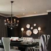 Antique Crystal and 6 Flax Shades Copper Chandelier
