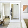 White Lacquered Jequetiba Hardwood Sliding Barn Door with Design Mirror Insert,