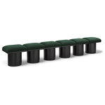 Meridian Furniture - Pavilion Black Boucle Fabric Bench, Green, Black Finish, 108" W X 15.5" D X 17.5" H - Bring valuable seating and remarkable style to your space with this green Pavilion Boucle Fabric Bench, an exquisite balance of style and usability for the entryway, bedroom, and beyond. Crafted from oak veneer with a black finish, this bench has a 4-inch-thick seat cushion that's channel-tufted for a touch of luxury. The bench's columnar bases add a dash of Art Deco design, making it a captivating focal point in any room.