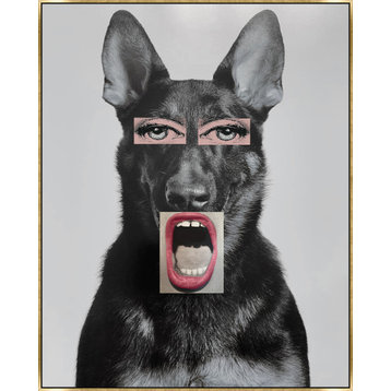 24x30 Doggie Big Mouth, Framed Artwork, Gold