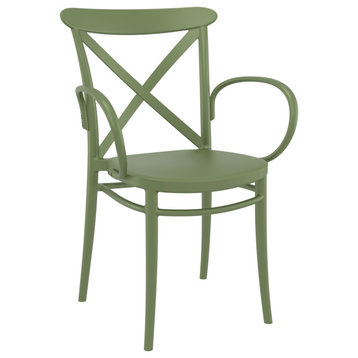 Cross XL Resin Outdoor Arm Chair Olive Green, Set of 2
