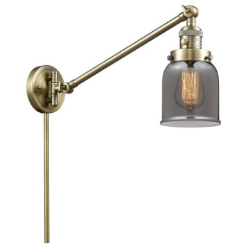 Bell 1-Light Swing Arm Light, 8", Antique Brass, Glass: Plated Smoked
