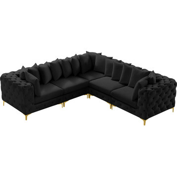 Tremblay Velvet Upholstered 5-Piece Modular L-Shaped Sectional, Black