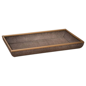 Midcentury Faux Sharkskin Leather Tray, 24" Serving Decorative Wood