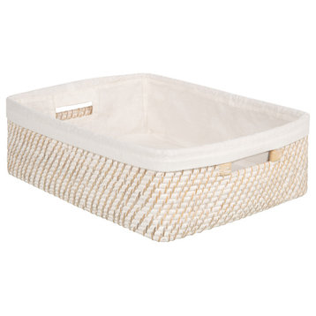 Laguna Rattan Shelf Basket With Cotton Liner, White Wash