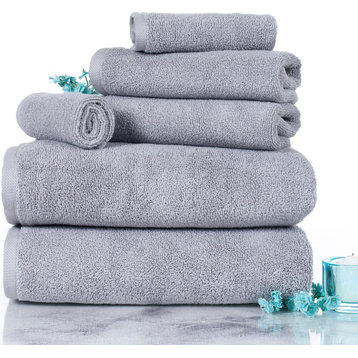 100% Cotton Zero Twist 6 Piece Towel Set by Lavish Home, Silver