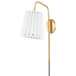 Mitzi by Hudson Valley Lighting - Demi 1-Light Portable Wall Sconce Aged Brass - Dubbed the comeback queen, Demi brings pleats into the modern age, coupling the traditional motif with minimalist metalwork. The Demi collection is stacked, available as a wall sconce, pendant, linear light, table lamp, and floor lamp. Throughout the family, one detail that shines is the metal ring at the edges of the shade. Structural in nature, it becomes a decorative accent, finished in aged brass or soft black.