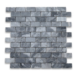 Stone Center Online - Bardiglio Gray Dark Grey Marble 1x2 Brick Subway Mosaic Tile Honed, 1 sheet - Mosaic Tile