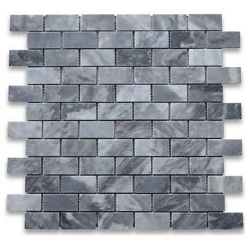 Bardiglio Gray Dark Grey Marble 1x2 Brick Subway Mosaic Tile Honed, 1 sheet