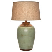 1 Light 26 inch Tall Dark Green Ceramic Table Lamp Accented in Antique Gold  with Round Drum Hardback White Linen Shade and Metal Base - 253014