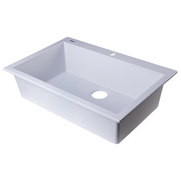 30" Drop-In Single Bowl Granite Composite Kitchen Sink, Biscuit, White