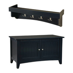 Bolton Furniture - Shaker Cottage Storage Bench and Coat Hooks With Tray - Hall Trees