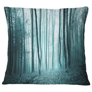 Turquoise Colored Magic Forest Modern Forest Throw Pillow, 18"x18"