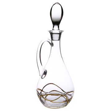 Classic Touch Wine Decanter with Gold Design, Includes Handle and Lid