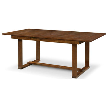Farmhouse Dining Table, Rectangular Plank Top With Butterfly Leaf, Brown Finish