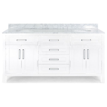 Grace Contemporary 72" Wood Double Sink Bathroom Vanity With Marble Counter Top