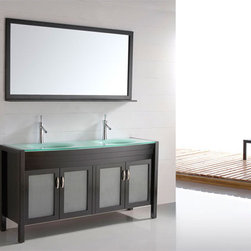 60" Solid Wood Double-sink Vanity Tempered Glass Top - Espresso CB6011 - Bathroom Vanities And Sink Consoles