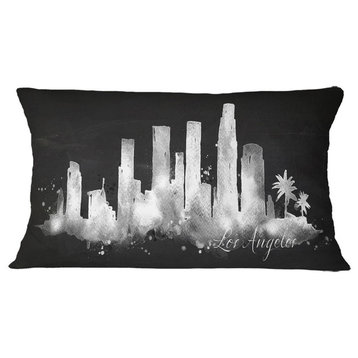Los Angeles Dark Silhouette Cityscape Painting Throw Pillow, 12"x20"