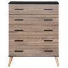 Better Home Products Eli Mid-Century Modern 5 Drawer Chest in Black & Sonoma Oak