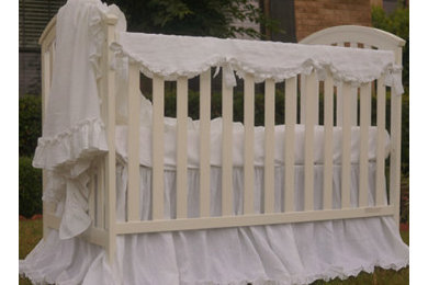 Crib Bedding Set - Ruffled Rail Cover meets Gathered Skirt, Handmade from 100% L