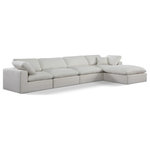 Meridian Furniture - Comfy Upholstered L-Shaped Modular Sectional, Cream, 5-Piece: 2 Armless Chair, 2 Corner Chair, 1 Ottoman, Linen Textured Fabric - Give your space a whole new look with this cream Comfy linen textured fabric sectional. This handsome sectional fits nicely with other items in the Comfy collection and is a versatile seating option designed for adaptability, comfort and style. Wrapped in rich cream durable linen textured fabric upholstery, this sectional offers a plush embrace of overstuffed down feather cushions, carefully crafted to deliver the highest level of comfort. The perfect seat for creating an oasis for relaxation, this sectional has thick foam surrounding its frame for added support and coziness.