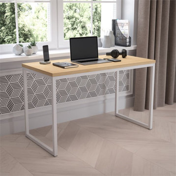 Flash Furniture Tiverton 47" Steel Metal Home Office Desk in Maple/White