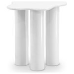 Meridian Furniture - Romaine Coffee / End Table, White, End Table - The Romaine End Table is a stunning piece that will elevate the style of any living space. Its modern, sleek white finish gives it a sophisticated look, while its sturdy iron metal construction ensures durability. The pedestal bases provide excellent support and stability, and the wavy top adds a unique design element. It's a great way to add a distinctive touch to any space.