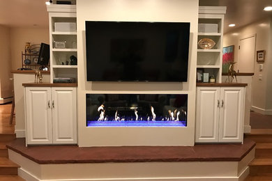 Inspiration for a modern family room remodel in Denver with a wall-mounted tv