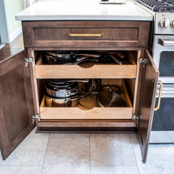 Two Tone Kitchen with Wood & Irish Creme Painted Cabinets w/ Quartz Countertop