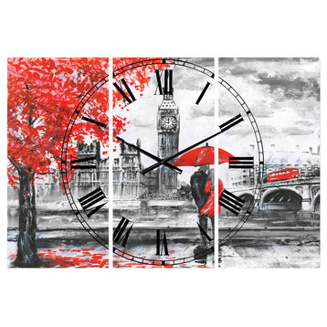 Couples Walking in Paris French Country 3 Panels Metal Clock