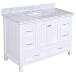 Kitchen Bath Collection - Paige 48" Bathroom Vanity, White, Carrara Marble - The Paige: beadboard styling for the modern bathroom. The decorative wood paneling adds a subtle beachy flair that's hard to resist!