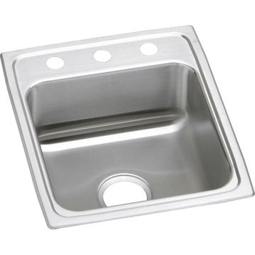 Elkay LRAD172055 Lustertone 17" Drop In Single Basin Stainless - 3 Faucet Holes