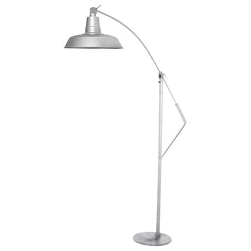 12" Vintage LED Industrial Floor Lamp, Galvanized Silver