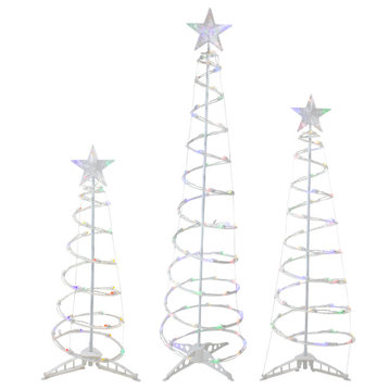 Set of 3 LED Lighted Multi-Color Spiral Christmas Cone Trees 3', 4', & 6'