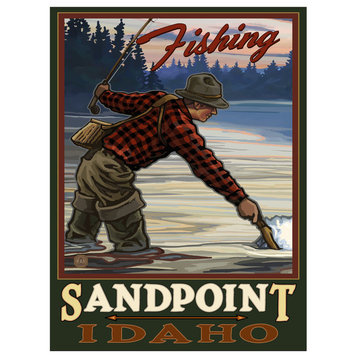 Paul A. Lanquist Sandpoint Idaho Evening Fly Fisherman Art Print, 9"x12"