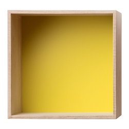 Muuto Mini Stacked Ash Shelf With Yellow Backboard - Medium - Display & Wall Shelves