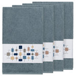 Linum Home Textiles - Khloe 4 Piece Embellished Bath Towel Set - The KHLOE Embellished Towel Collection features a mod geometric grid embroidery on a woven textured border.