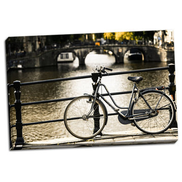 Fine Art Photograph, Amsterdam Gray Bicycle, Hand-Stretched Canvas
