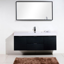 60 inch Wall Mount Single Sink Modern Bathroom Vanity Black Finish - Bathroom Vanities And Sink Consoles