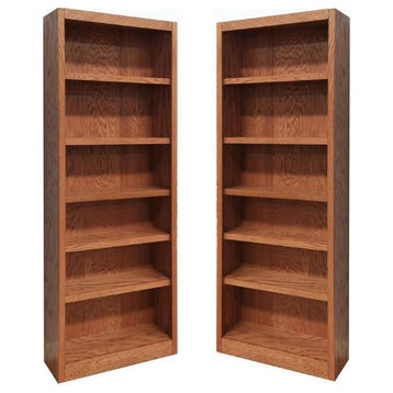 Home Square 2 Piece Traditional Tall 6-shelf Wood Bookcase Set in Dry Oak