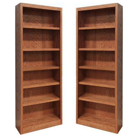 Home Square 2 Piece Traditional Tall 6-shelf Wood Bookcase Set in Dry Oak
