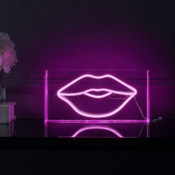 Lips 11.88" X 5.88" Acrylic Box USB Operated LED Neon Light, Pink