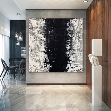Music 48x48 IN Black White abstract Art oversized Modern Painting MADE TO ORDER
