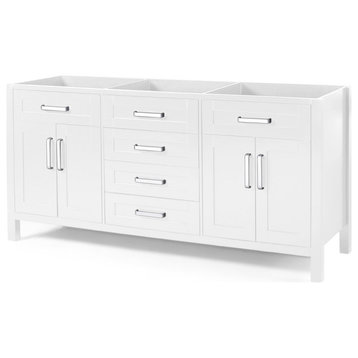 Grace Contemporary 72" Wood Bathroom Vanity, Counter Top Not Included, White