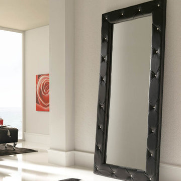 Modern Free Standing Mirror with Tufted Frame in Black - $550